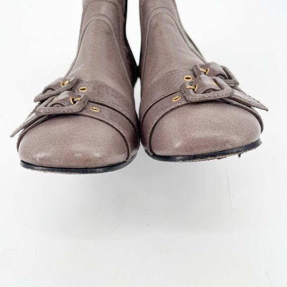 Prada F/W 2017 Dove Gray Multi Buckle Moto Grunge Square Toe Ankle Boot IT 37.5 - Picture 9 of 15